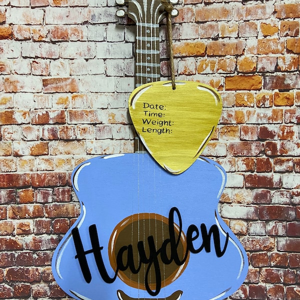 Guitar baby hospital door hanger sign