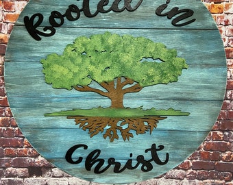 Rooted in Christ door hanger wall decor