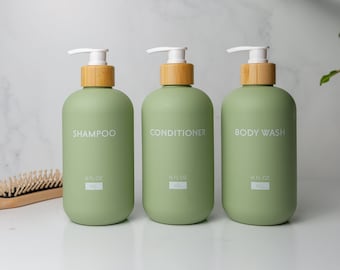 Soothing Green Shower Dispenser Set | Shampoo/Conditioner/Body Wash Empty Pump Bottles | Shower Organization | Colorful Bathroom Accessories