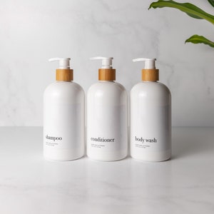 White Shampoo and Conditioner Bottles, Minimalist Shampoo Bottle, Shower Dispenser Set, Bathroom Organization, Body Wash Bottle, Set of 3