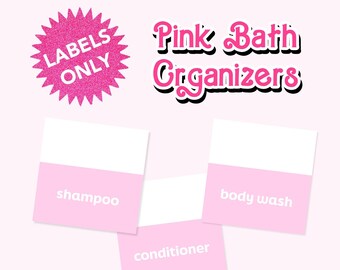 Pink Bathroom Decor Shower Organizer Labels | Barbie Inspired Pink Bathroom Accessories | Shampoo/Conditioner/Body Wash Waterproof Stickers