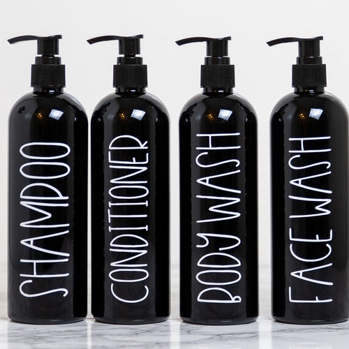 Black Shampoo and Conditioner Bottles Set Bathroom Shower Etsy