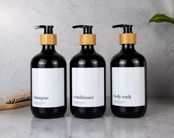 Modern Bathroom Accessories Set | Luxe Minimalist Black Shampoo & Conditioner Dispenser | Refillable Shower Bottles | Reusable Bathroom Gift