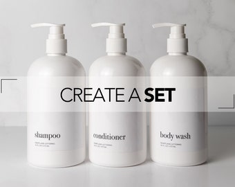 White Aesthetic Shampoo, Conditioner, Body Wash, Face Wash, Lotion, Soap Refillable Empty Dispenser Bottle | Minimalist Decor Bathroom Set