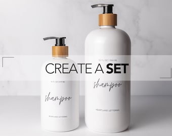 Refillable Shampoo, Conditioner, Face Wash, Body Wash, Hand Soap, Lotion Dispenser Bottles | Modern Bathroom Organizer Decor | Script Style