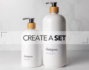 Reusable Modern Shampoo, Conditioner, Body Wash, Face Wash, Lotion, Soap Dispenser Bottle | Minimalist Black Bamboo Bathroom Decor Set