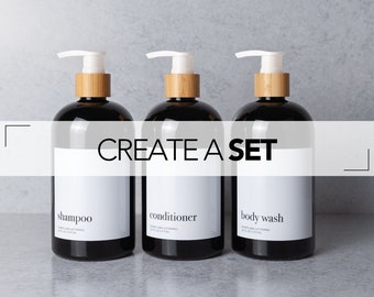 Minimalist Black Shampoo/Conditioner/Body Wash/Face Wash/Lotion/Soap Bottles | Stylish Modern Shower Dispenser Set | Bathroom Organization