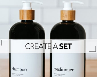 Custom Set, Minimalist Bathroom Soap Dispenser | Shampoo, Conditioner, Body Wash, Face Wash, Lotion, Hand Soap, Dish Soap, Mouthwash Bottles