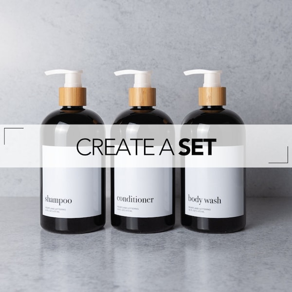 Minimalist Black Shampoo/Conditioner/Body Wash/Face Wash/Lotion/Soap Bottles | Stylish Modern Shower Dispenser Set | Bathroom Organization