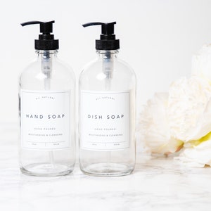 Apothecary Clear Glass Dish and Hand Soap Dispenser Set for Kitchen Organization | Makes a Great Housewarming Gift