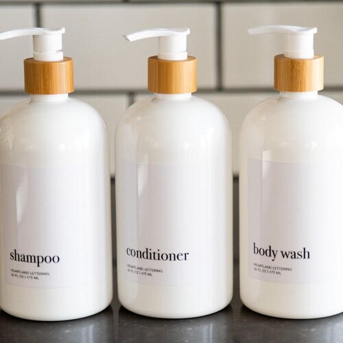 White Shampoo & Conditioner Bottles Bathroom Bottle Set Etsy