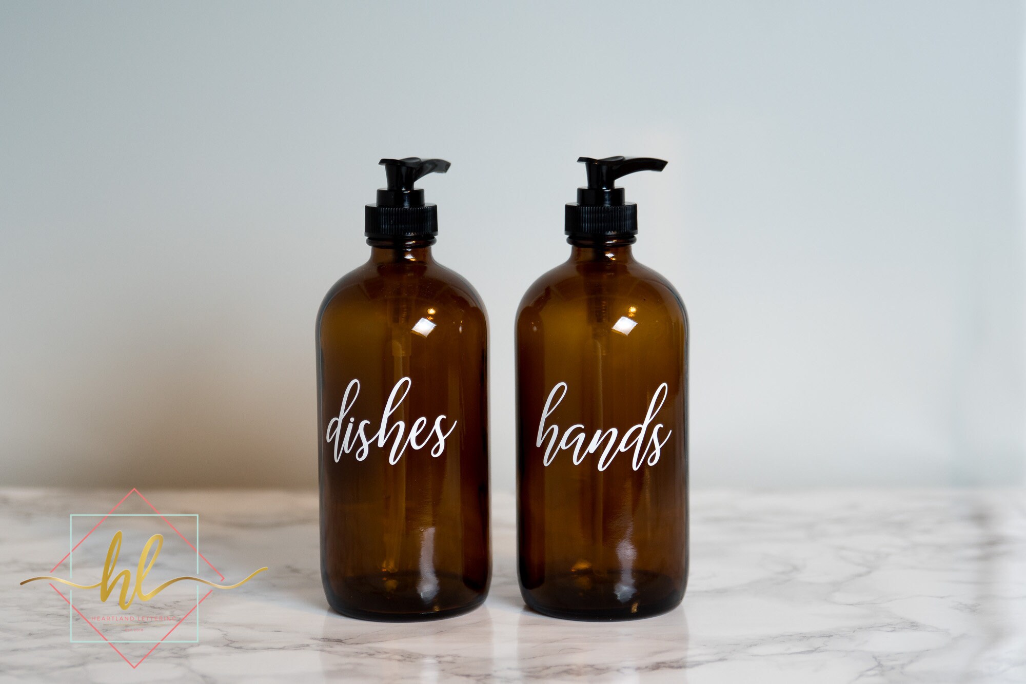 Hand and Dish Soap Dispenser Set, Amber Glass Bottle with Pump, Glass…