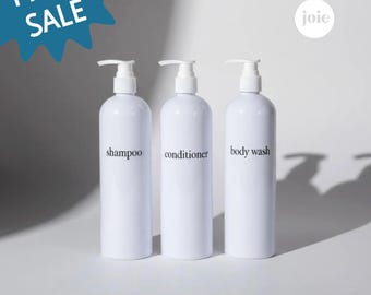 Minimalist White Shampoo Bottle with Pump: 16 oz Refillable Plastic Dispenser
