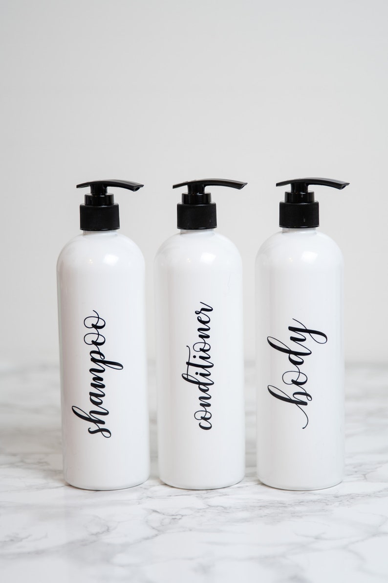 White Shampoo Bottles Set of 3 Customizable Plastic Bottles Etsy