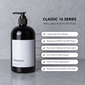 Refillable Shampoo, Conditioner, Body Wash Shower Dispenser Set Minimalist Modern Black Bathroom Accessories Set Bath Organization Gift image 2