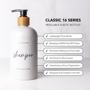 Elegant Shampoo Conditioner & Body Wash Bottle Set of 3 Modern Bath Accessories Matching Shower Bottles Handwritten Script Containers image 2