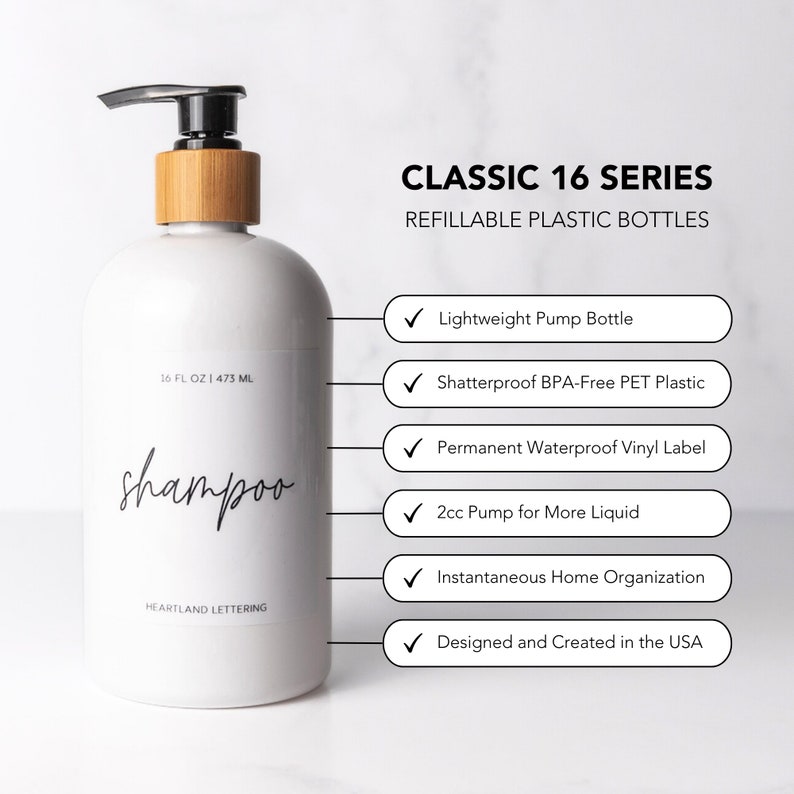 Elegant Shampoo Conditioner & Body Wash Bottle Set of 3 Modern Bath Accessories Matching Shower Bottles Handwritten Script Containers image 2
