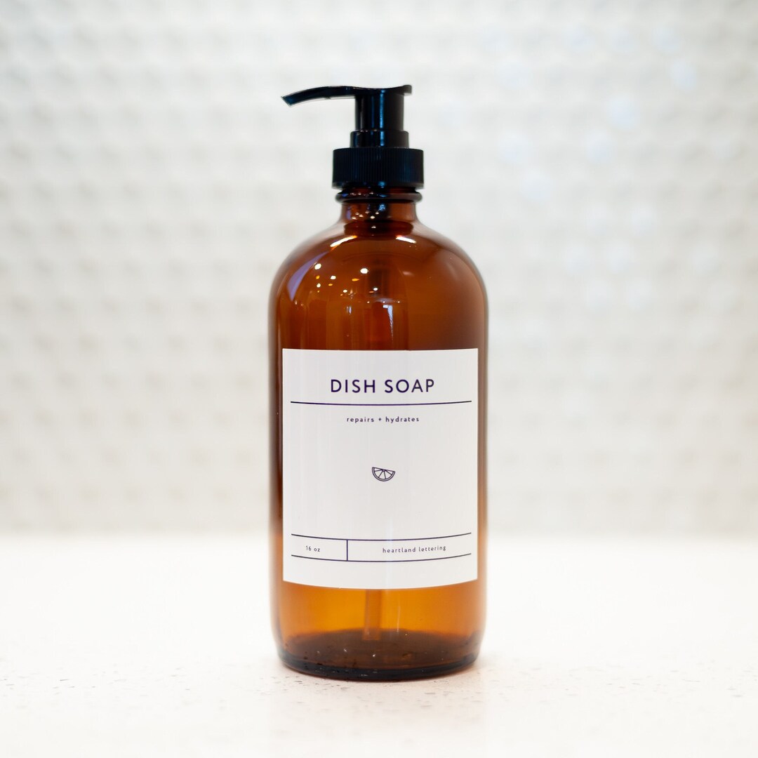 Amber Glass Kitchen Soap Dispenser Set Refillable Glass Bottle for Hand Soap, Dish Soap, Lotion