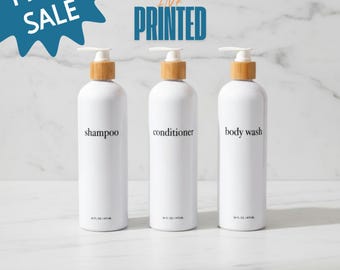 Minimalist Shampoo Dispenser Set: Refillable, Ink Printed, White Plastic