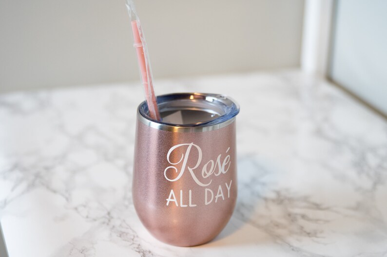 Rose All Day Wine Glass Tumbler with Lid and Straw Rose Gold Etsy