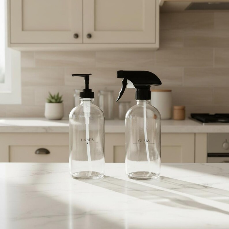 Engraved Glass Soap Dispenser Set: Refillable Eco-Friendly Bottles image 2