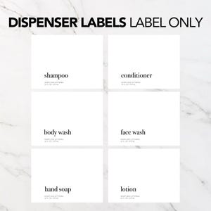 Bathroom Organization Labels - Minimalist White Bottle Labels for Shampoo, Conditioner, Body Wash,  Hand Soap Lotion Dispenser Bottles, 4X3