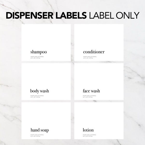 Minimalist Bathroom Labels: Waterproof Shampoo, Soap, Lotion Dispenser
