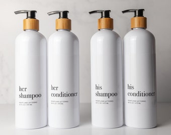 Slim Refillable Shampoo Dispenser Bottle | His and Hers Matching Minimalist Dispenser Set for Home Bathroom Organization | Create a Set