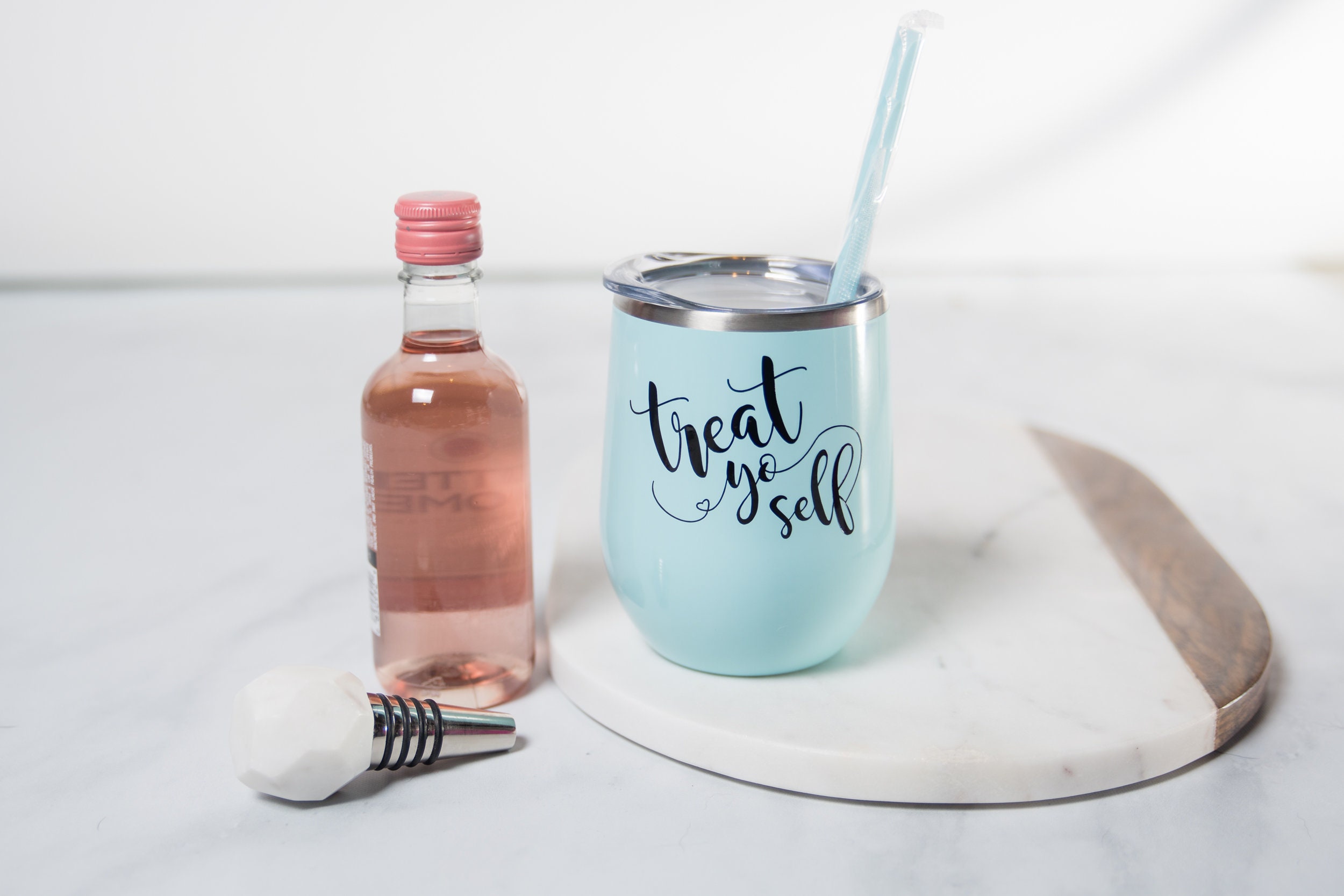 Treat Yo Self Wine Glass Tumbler, Wine Tumbler with Lid and Straw, Fu…