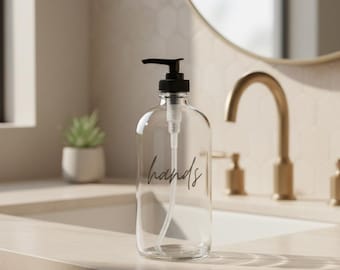 Glass Soap Dispenser Set: Engraved Labels for Personalization and Organization