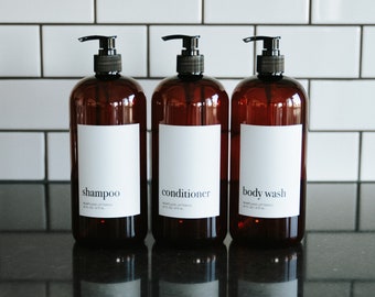 Amber Shampoo Bottle 32 oz, Shower Dispenser Bottles, Refillable Shampoo and Conditioner Bottles