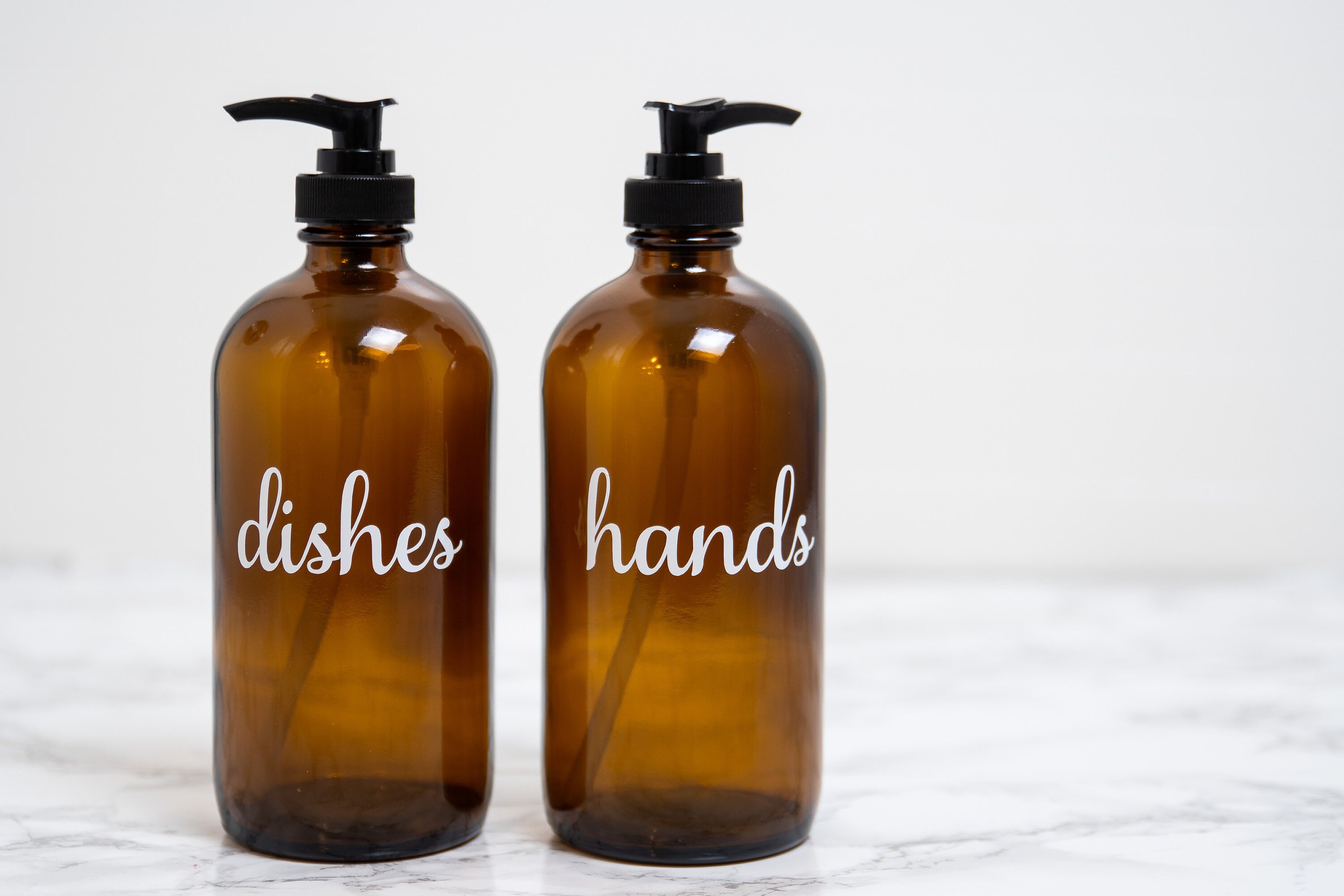 Hand and Dish Soap Dispenser Set Amber Glass Bottle With Etsy