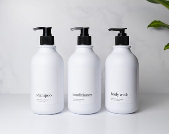 Black & White Bathroom Decor Set | Easy Shower Organization | Refillable Shampoo/Conditioner/Body Wash Bottles | Luxe Minimalist Containers