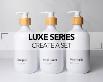 Luxe Shampoo Bottle Shower Dispenser Set | Spa Bathroom Accessories | Shower Organization Container for Guest Bath | Minimalist Salon Decor