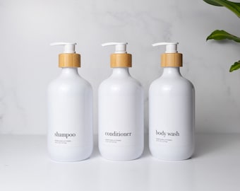 Minimalist Shower Dispenser Set | Shampoo, Conditioner and Body Wash Bottles | Refillable Shower Organization | Luxe Spa Bathroom Containers