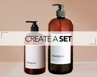 Refillable Amber Plastic Dispenser Set | Minimalist Bathroom Shampoo/Conditioner/Body Wash/Face Wash/Soap/Lotion Bottle | Amber Shower Decor