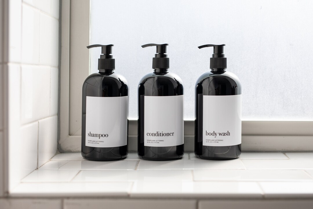 Black Shampoo Dispenser for Shower, Refillable Shampoo and Conditioner Bottles Plastic, Shower