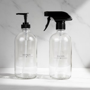 Engraved Glass Soap Dispenser Set: Refillable Eco-Friendly Bottles image 1