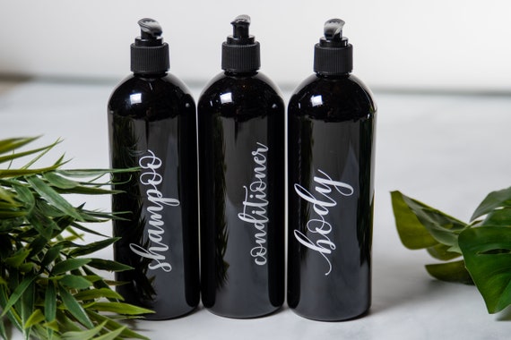 black shampoo bottle with