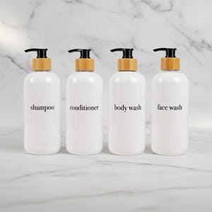 Shampoo and Conditioner Bottles: Refillable Dispenser Set With Waterproof Labels image 1