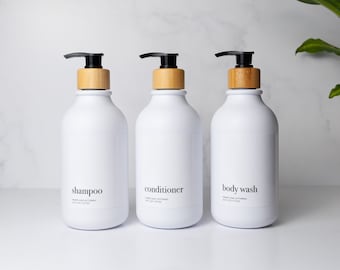 Premium Shampoo Bottle Set | Refillable Pump Bottle | Minimalist Modern Bathroom Accessories | Luxe Shampoo/Conditioner/Body Wash Containers