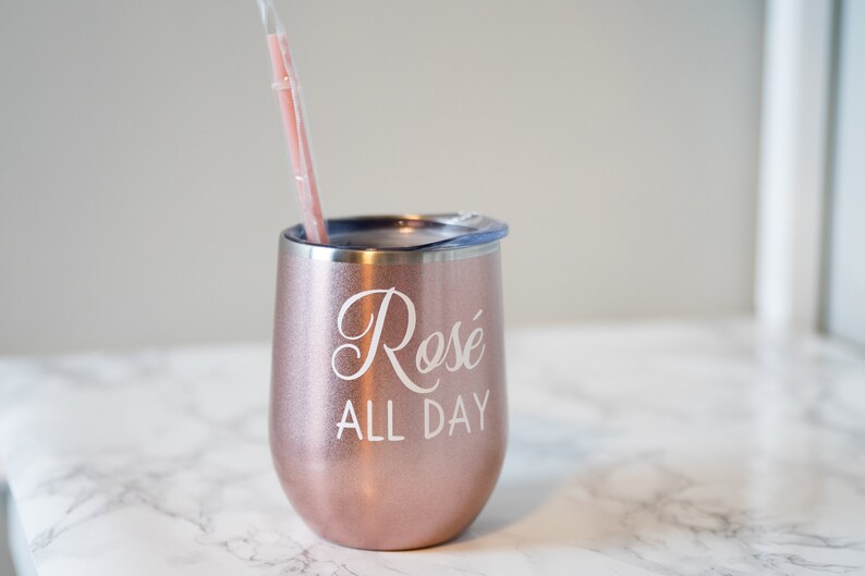Rose All Day Wine Glass Tumbler with Lid and Straw Rose Gold Etsy