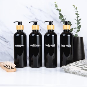 Black Shampoo Bottles, Housewarming Gift, Refillable Shampoo & Conditioner Dispensers, Modern Bathroom Accessories for Shower Organization