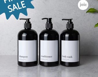 Minimalist Black Shower Dispenser Set: Refillable Shampoo, Conditioner, Body Wash