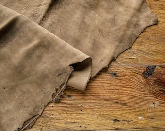 Gamuza de piel de cabra marrón ahumado, tejido de cuero liso, cuero auténtico, cuero para manualidades, suministros de cuero / Leather Hub