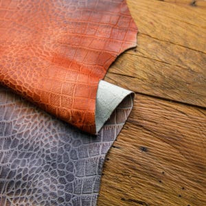 Crocodile Embossed Orange & Gray Leather | Exotic Croc | Leather Sheets | Croc Saddle | Crocodile Textured Hides | Leather Hub