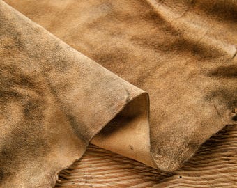 Cuero de gamuza marrón claro - Pieles de cabra para prendas de vestir / LEATHER HUB / 6 a 8 pies cuadrados