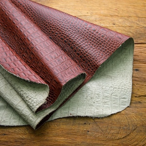 Maroon Crocodile Embossed Chrome Tanned Crust Cowhide Leather,Purses,Apparel,Veg Tan Leather