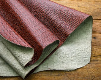Maroon Crocodile Embossed Chrome Tanned Crust Cowhide Leather,Purses,Apparel,Veg Tan Leather