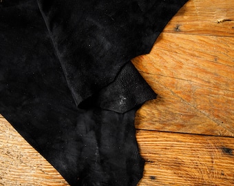 Jet Black Goat Suede Leather –  Soft Goat Suede, High Quality Goat Suede, Velvety Effect Soft Suede Leather For Craft– 5-6 SQFT